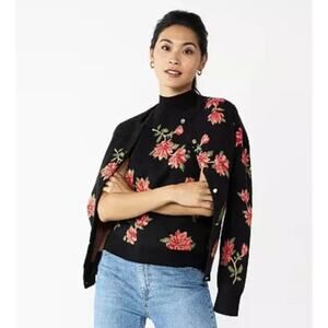 Draper James Southern Romantic Cardigan – Black Floral– XXL –Coastal Cottagecore